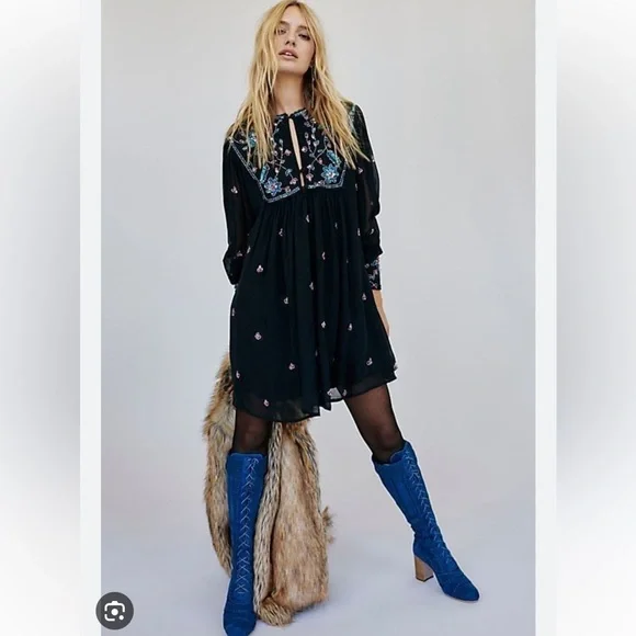 Free People Bali Golden Sun Embellished Beaded Party Mini Dress